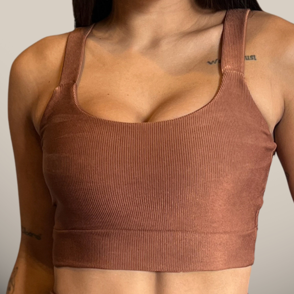 Top Canelado de Academia Reforçado Fitness Sustentação Roupa Feminina Treino Topper Feminino Crossfit Corrida Ginástica