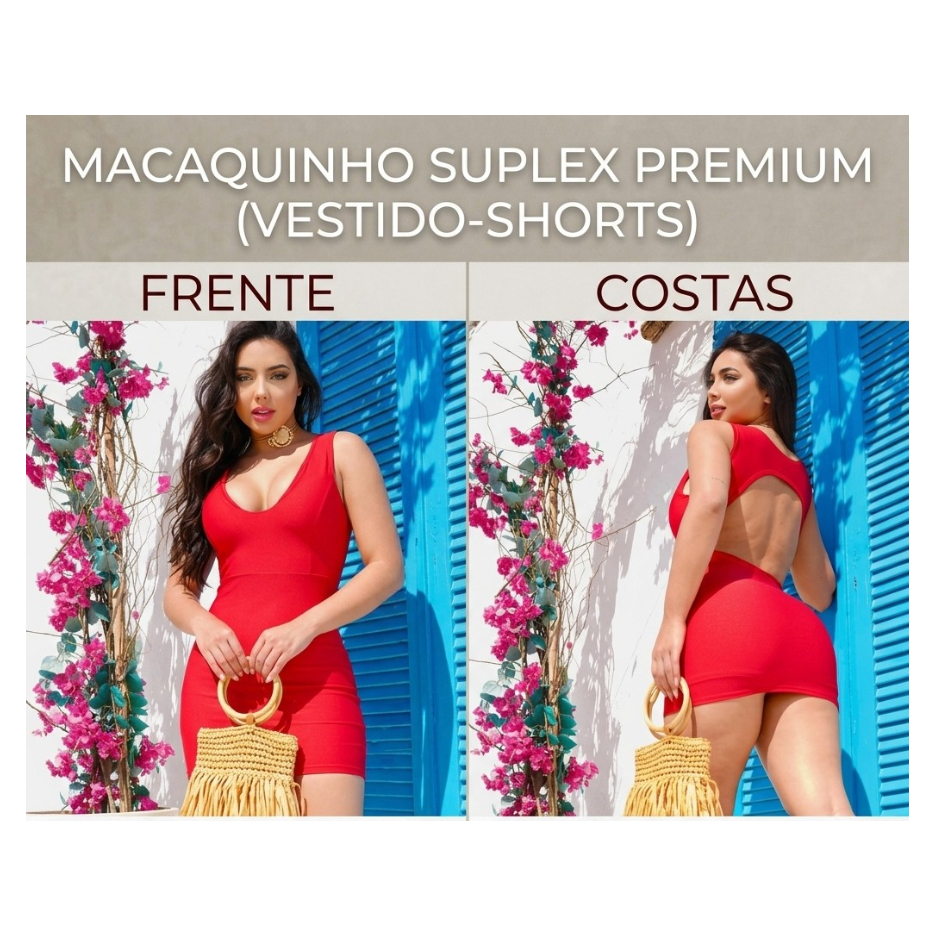 Macaquinho Feminino Curto Vermelho Suplex Premium Com Bojo Decote Costas Vazado Aberto Curto  Balada Tendência