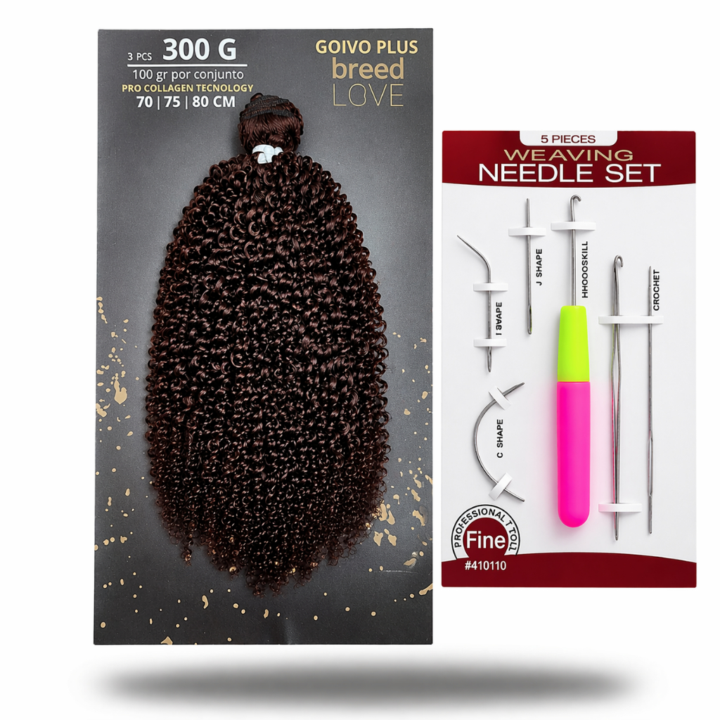 Kit Cabelo Goivo  360g 70cm 75cm  80cm + Kit 5 Agulhas Crochet Softex Braids Organica Breedlove - ENVIO RAPIDO