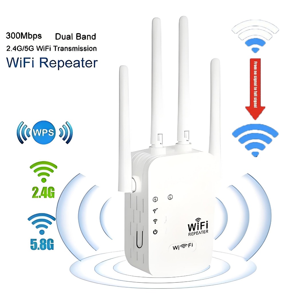 Repetidor WiFi 300Mbps 4 Antenas Amplificador de Sinal Wireless 2.4GHz Roteador Extensor G8