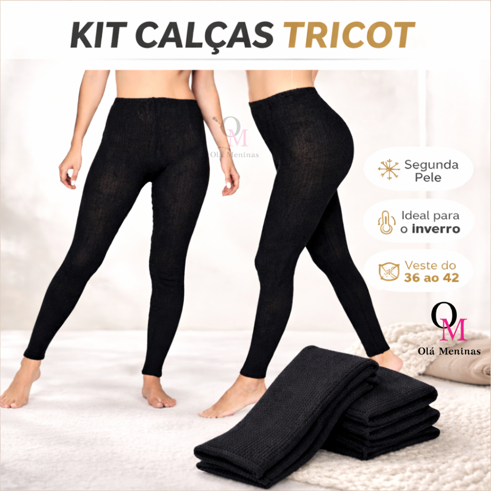 Kit 2 Calças Fusô Tricô Legging Calça de Frio de Lã Segunda Pele Quentinha Tricot