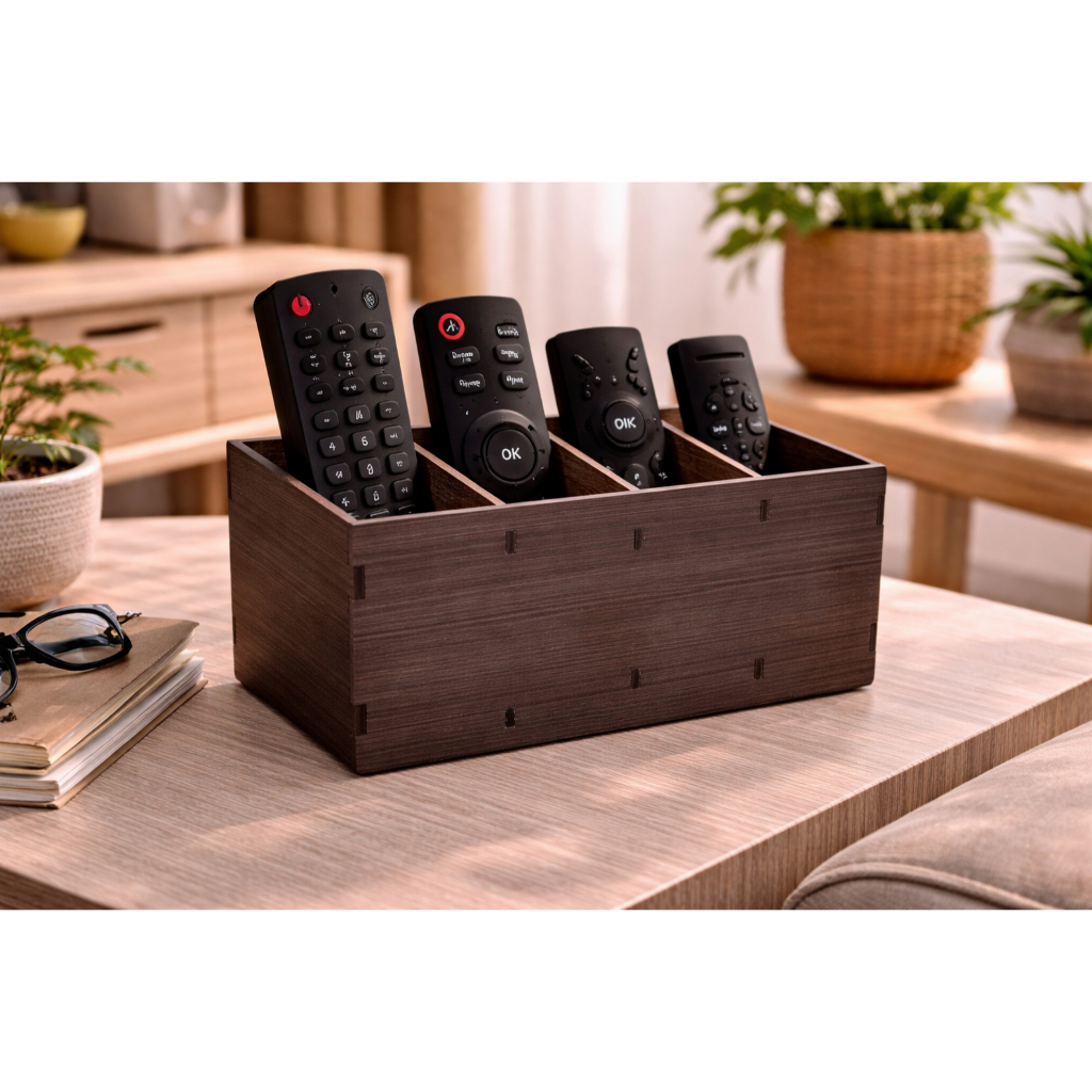 Organizador Porta Controle Remoto 4 Divisórias Amadeirado Mdf