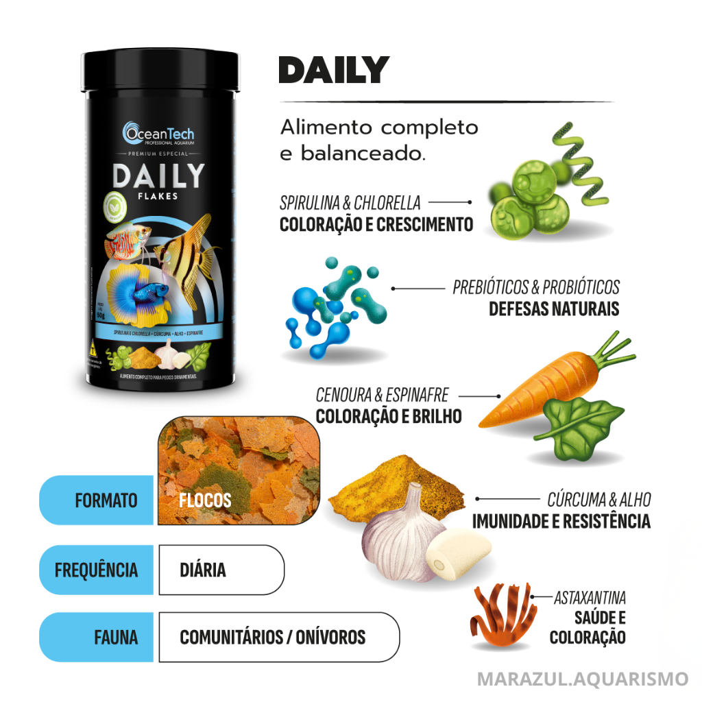 Ração Ocean Tech Daily Flakes para Peixes Ornamentais Aquário Nutrição Premium — imagem 2 de 2
