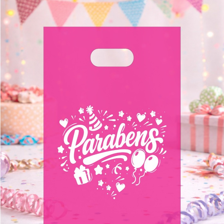 Sacola de Aniversário Lembrancinha Personalizada com Parabéns Plástica Festa Infantil Masculina/Feminina tamanho 20x30