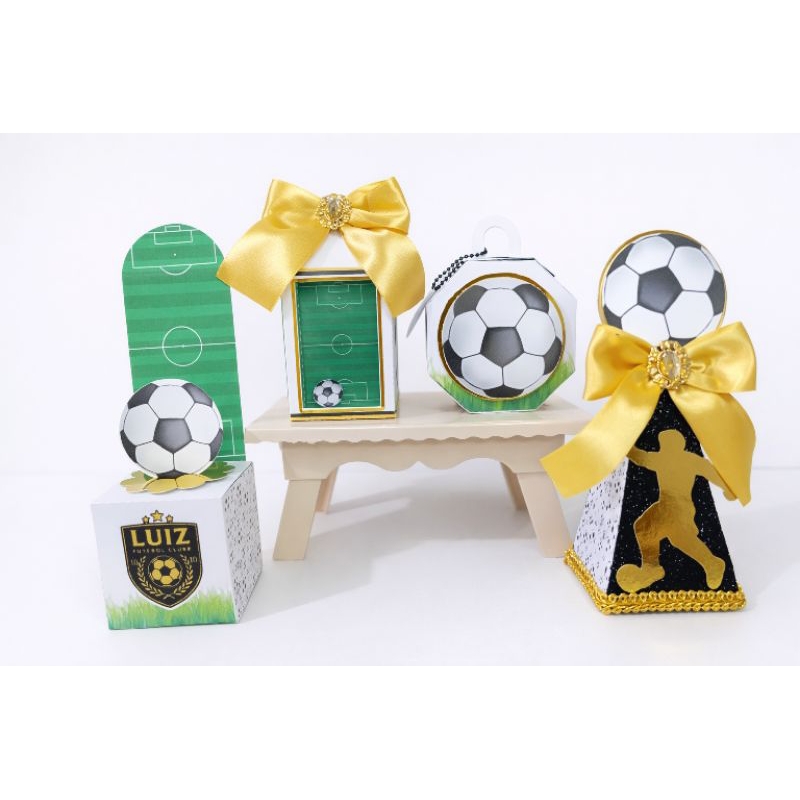 Caixas Personalizadas Futebol Luxo | Lembrancinhas Premium com Nome e Idade | Tema Futebol Infantil