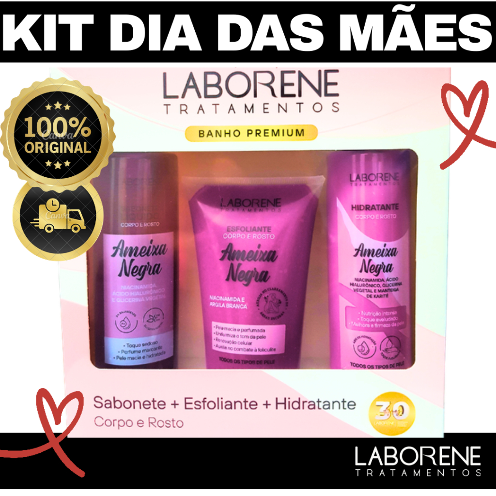 Kit Presente Banho Premium, Esfoliante 170g + Sabonete 200ml + Hidratante 200ml