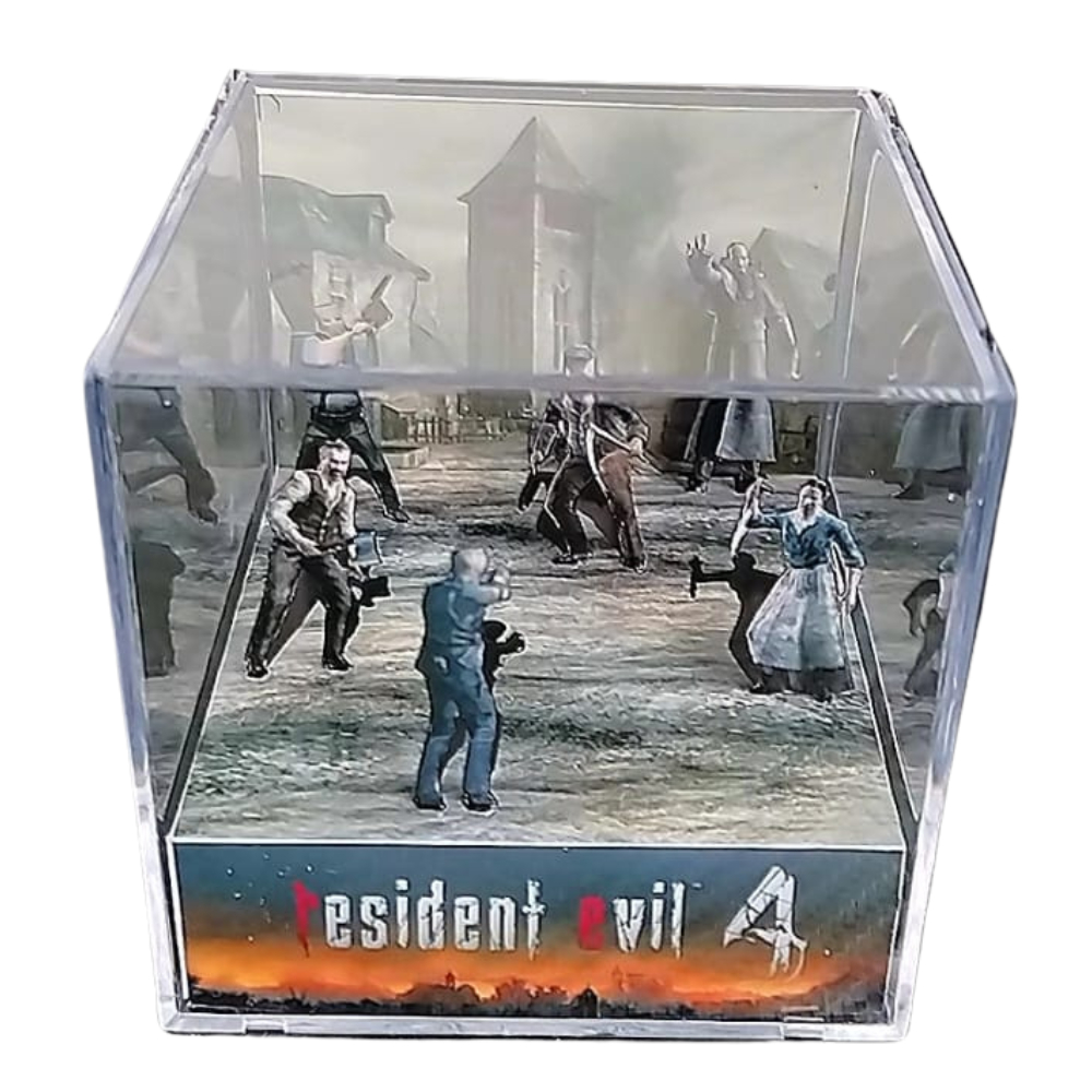 Resident Evil 4 Cubo Diorama 9x9 Vila Leon Kennedy Ada Ashley Jogos de terror Nostalgia