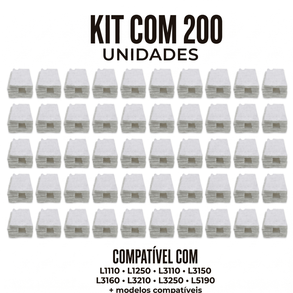 KIT 200 Almofada Absorvente Feltro Epson L3150 L3250 L3110 L3210 L5190 Sem Poliéster Alta Absorção