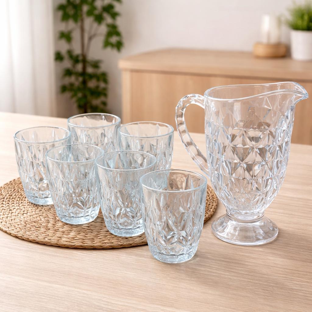 Jogo de Copos Diamond Resistente 300ml Grosso Diamante Elegante Água Suco Refrigerante Resistente