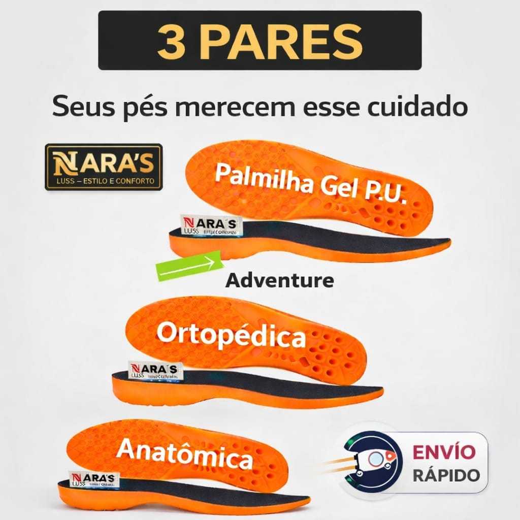 Palmilha Ortopédica Anatômica Anti-impacto Gel P.U Extra Macia Antibacteriana Furos Redz Umidade pês