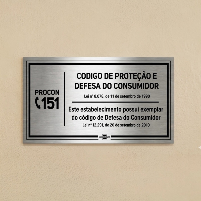 Placa Código Defesa Consumidor 20x10 Cm Pvc Adesivado Aço Escovado