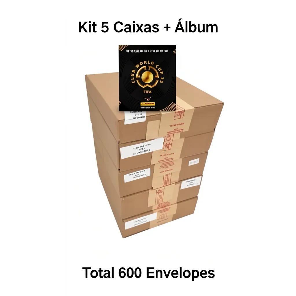 Kit 5 Caixas com 120 Envelopes de Figurinha Copa Mundial de Clubes FIFA 2025 Panini - 600 Envelopes
