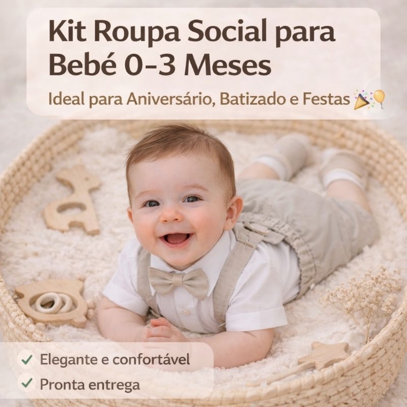 Conjunto Social Bebê Masculino Luxo Camisa + Bermuda com Suspensório e Gravata Borboleta Roupa para Festa Batizado Anive