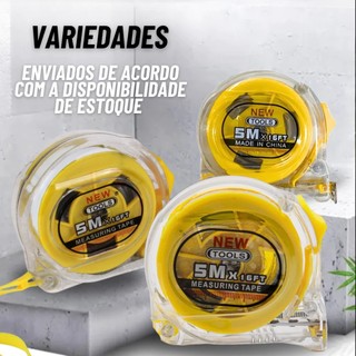 Kit 5 Trenas 5m Fita Métrica Profissional Aço Reforçado Emborrachada com Trava e Clip Alt…