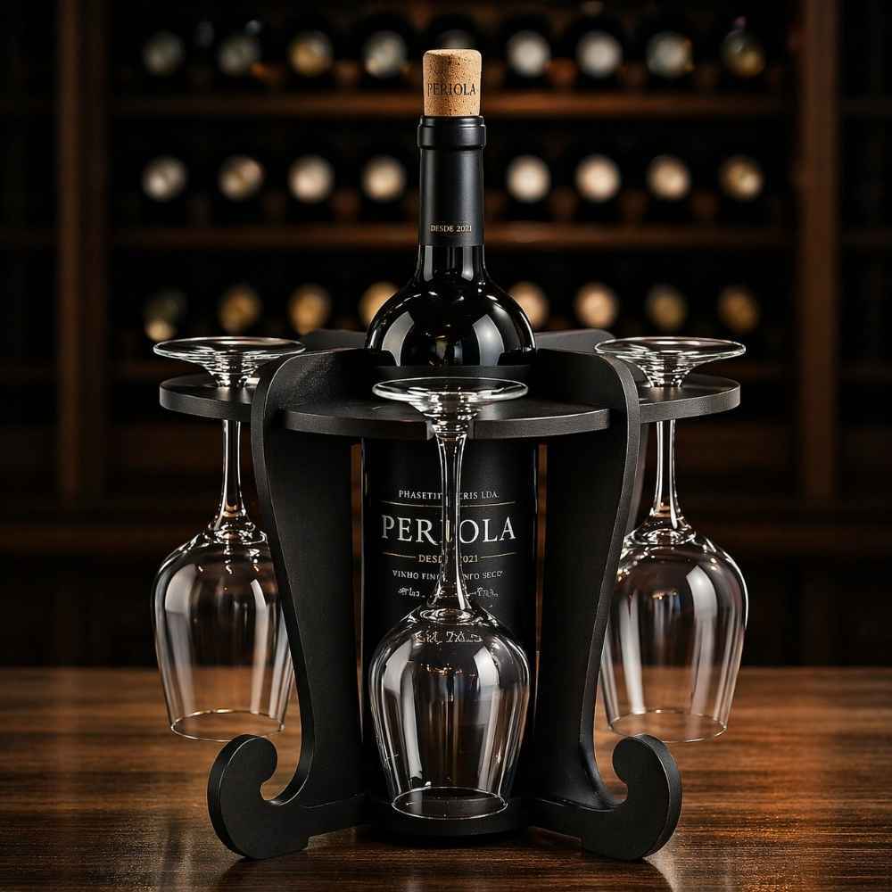 Adega de Vinhos MDF Suporte 4 Taças Porta Garrafas Organizador Bancada Mesa Decoração