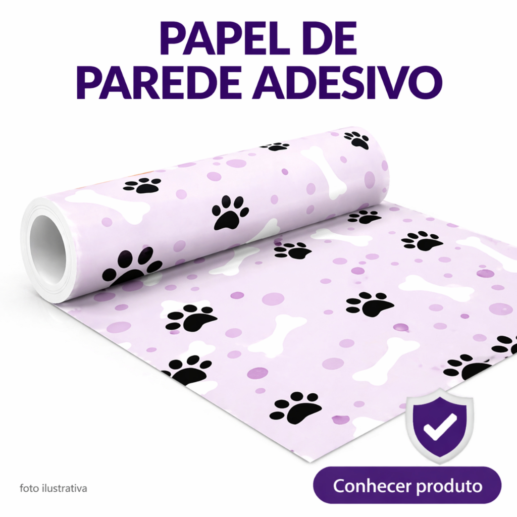 Papel de Parede Adesivo para Pet Shop Banho e tosa Roxo com Patinhas Osso de Cachorros Gatos Animais