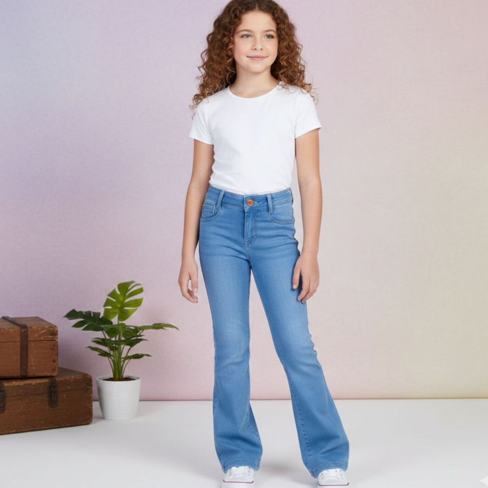 Calça  FLARE Infantil Menina jeans Boca de sino Boideira