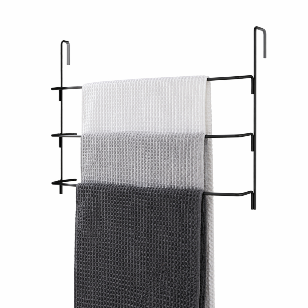 Suporte Toalha Triplo para BOX, Toalheiro em aço Preto e Branco