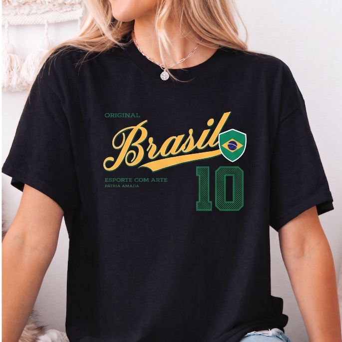 Camiseta Basica e Oversized T-shirt Brasil Camisa 10 Esporte Patria Amada Bandeira Torcida Jogo Time