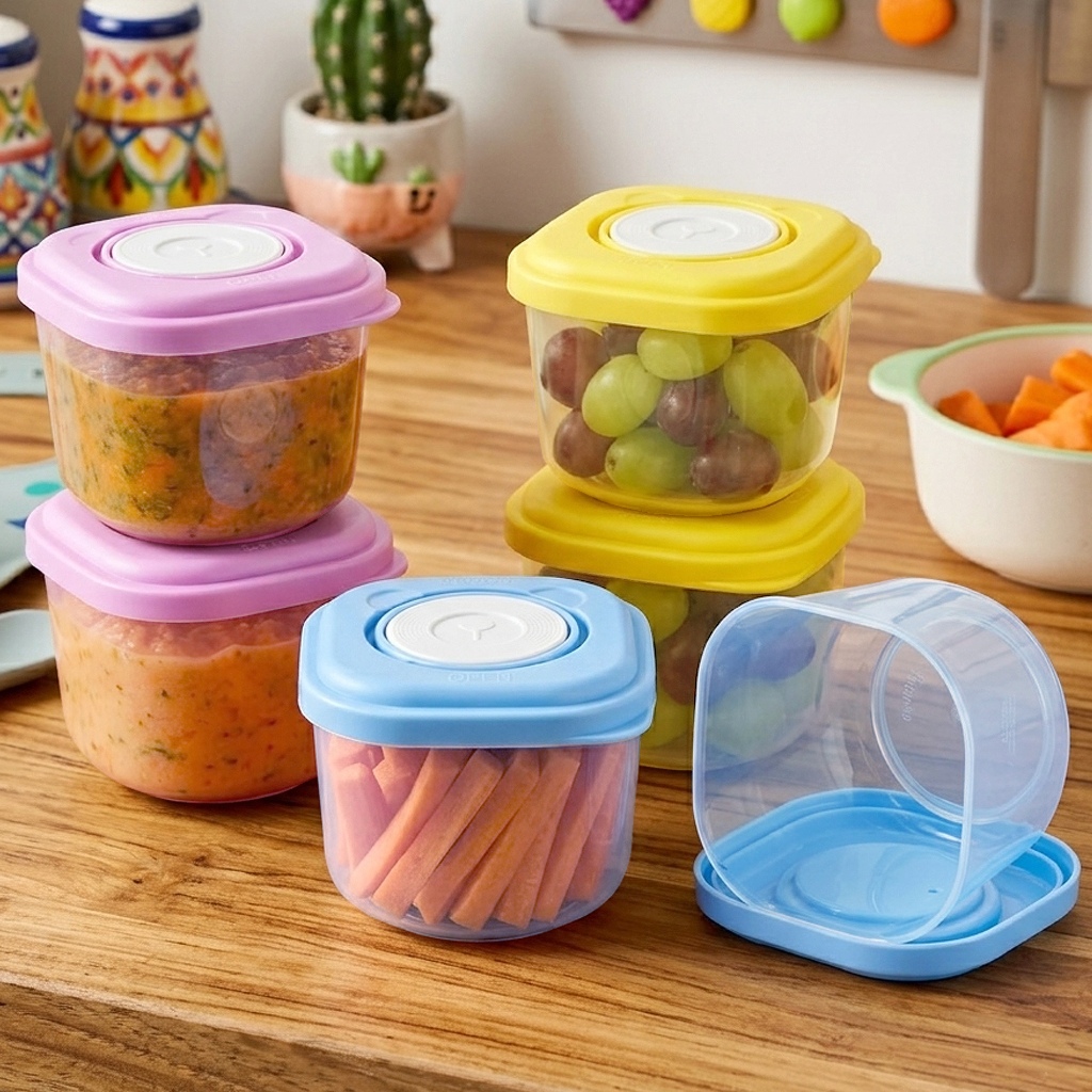 Conjunto 6 Mini Potes Papinha Jogo Porta Leite em Pó Fruta Suplemento Hermético Introdução Alimentar