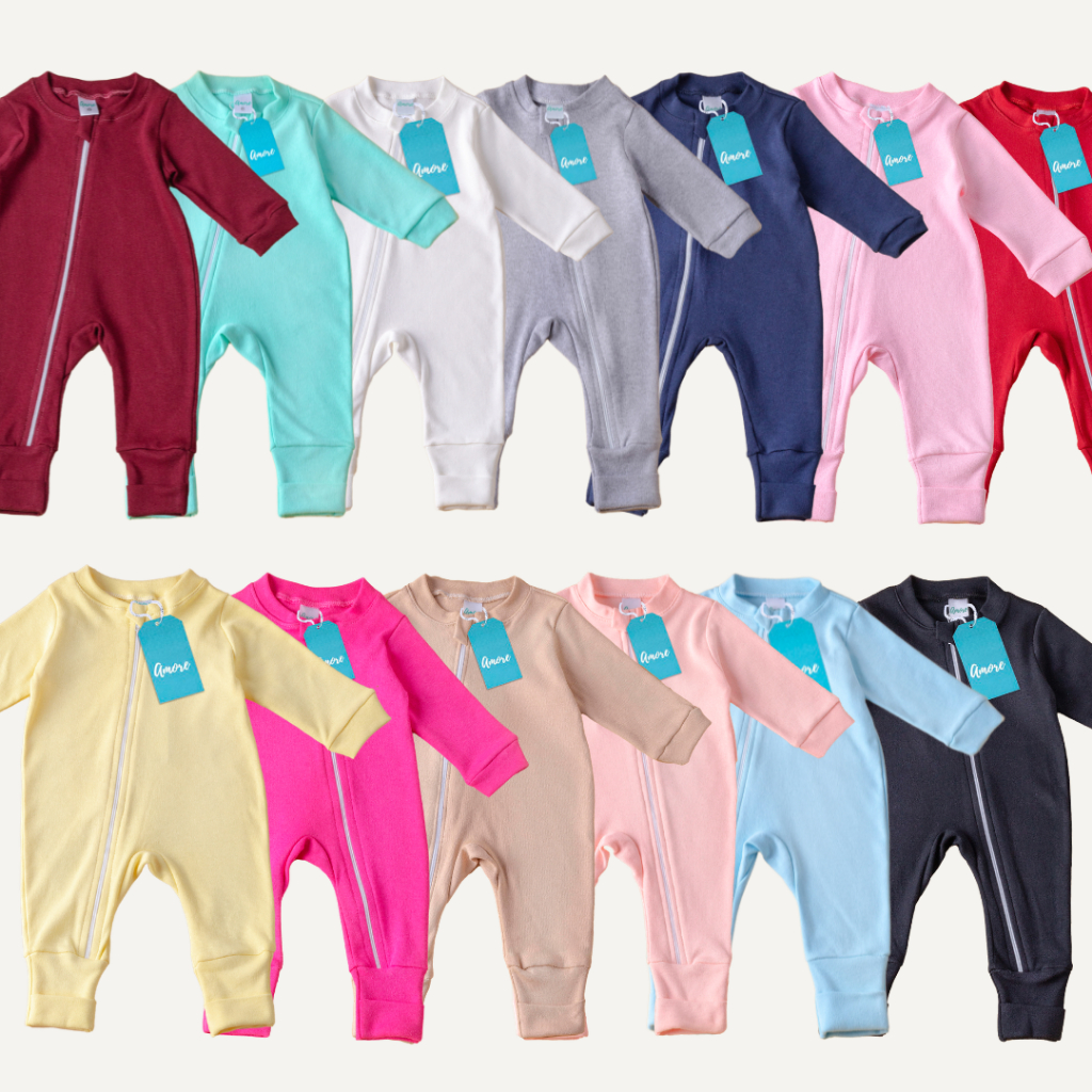 Macacão Bebê Amore Vira Pé Longo com Zíper Liso Diversas Cores Quentinho 100% Algodão
