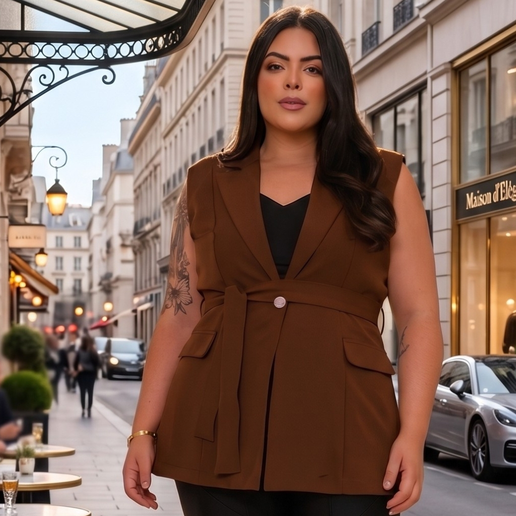 Colete Max Blazer Alfaiataria Feminino Plus Size Alongado Decote V Versátil Moda