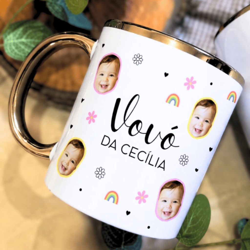 Caneca Luxo Personalizada Rostinho - Presente Mães, Avós, Madrinhas, Tias