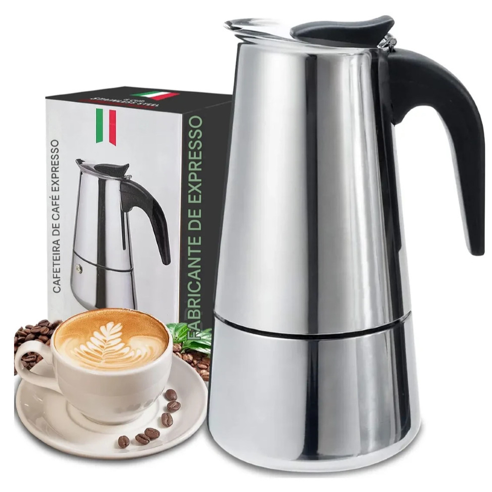 Imagem Cafeteira Italiana 12 Xicaras Aço Inoxidável Inox Café Expresso 600ml Grande