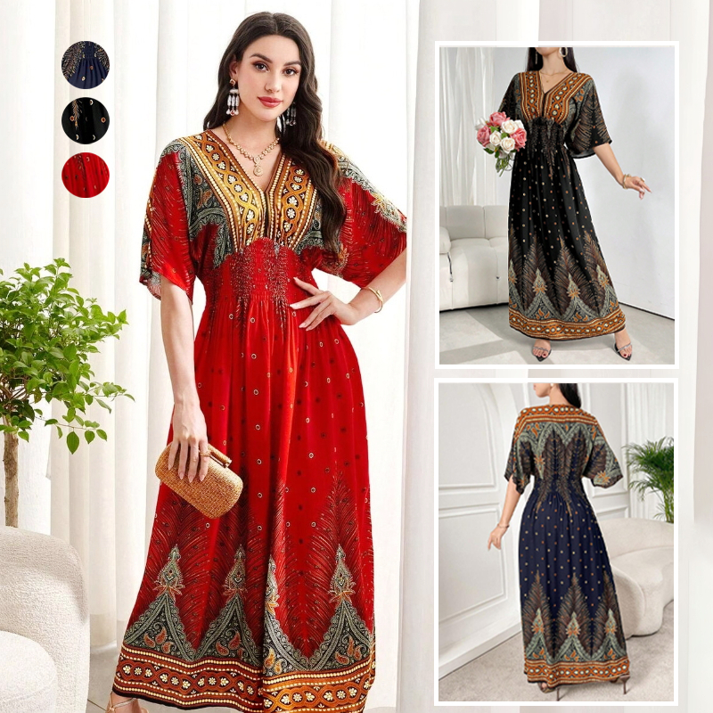 Vestido longo feminino Vestido longo plus size de Manga Curta Solto Vestido feminino