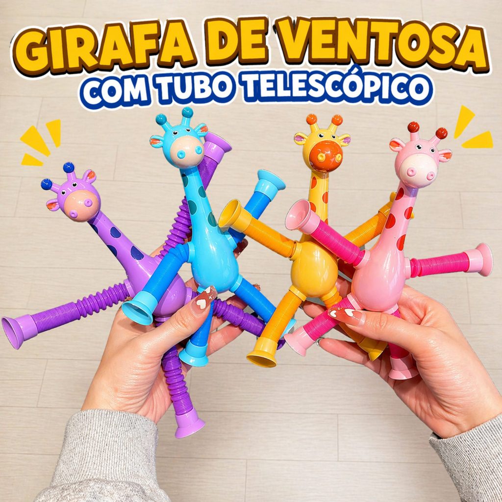 Kit 4 Girafas Estica e Gruda com Ventosa Brinquedo Sensorial Infantil