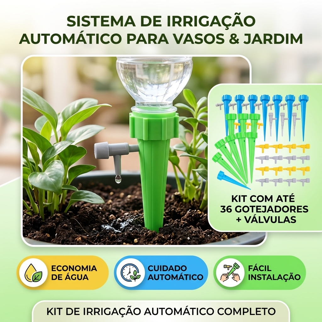 Kit Até 36 Gotejadores para Plantas Irrigador Automático para Garrafa PET Regador Jardim Vaso Dosador Água