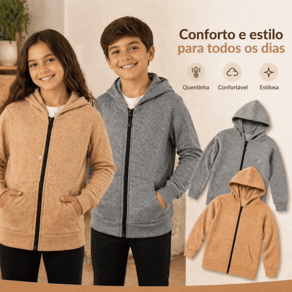 Jaqueta Moletom Flanelada Bolso Ziper Menino Menina