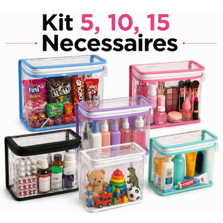 Kit Necessaires 5, 10, 15 Transparentes com Zíper | Organizadores Viagem kit festa  e Dia…