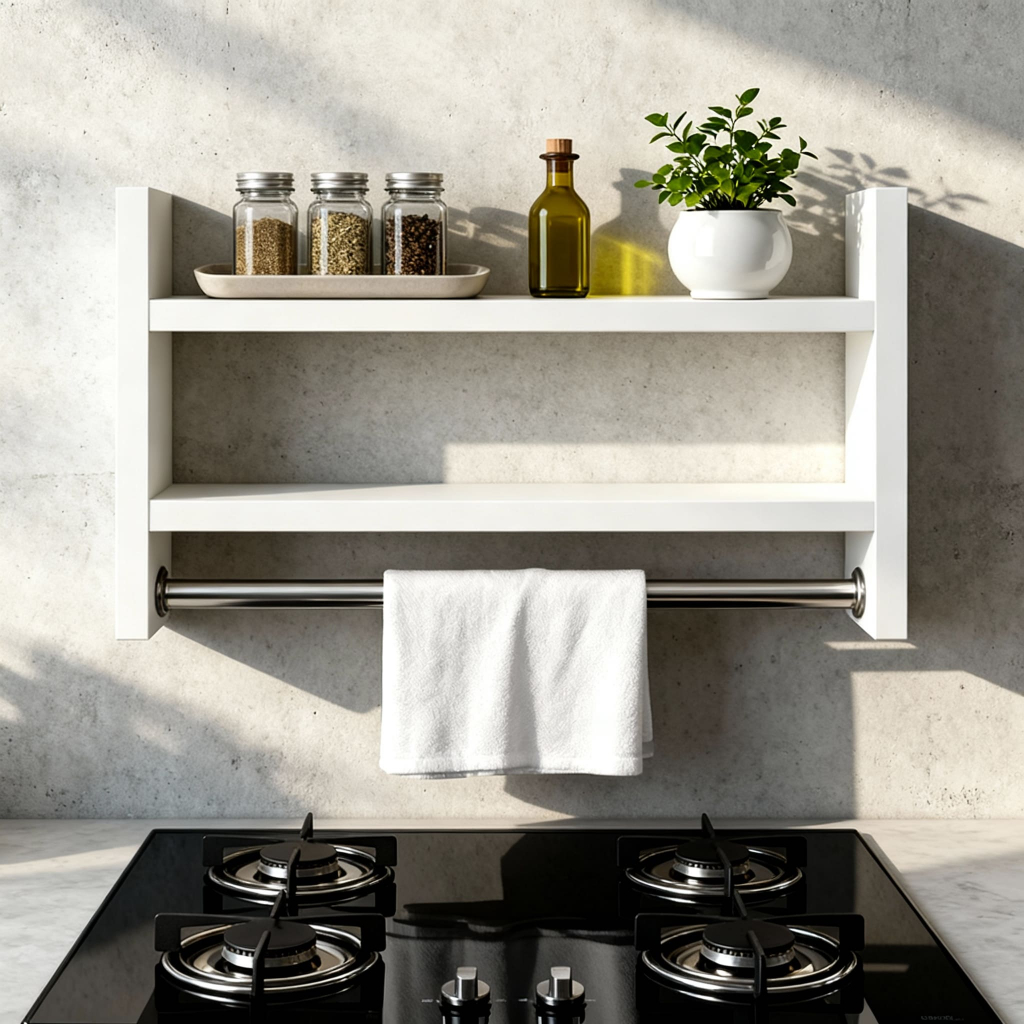Nicho Porta Tempero Condimentos e Toalha com Prateleira Organizador Branco Preto Tubo Metal P/ Cozinha