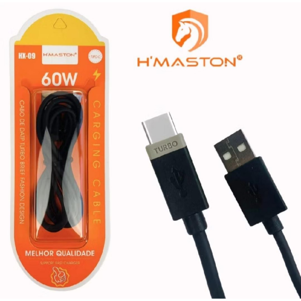 Cabo USB Tipo C 60W Hmaston Carregamento Super Rapido 1Metro Cor Preto