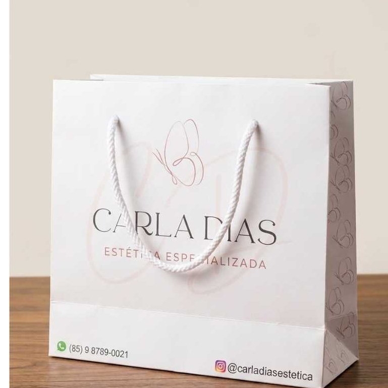 Sacola personalizada com logo para Loja Acessórios, Já Montada, Papel Offset fosco180g,15, 20 e 30 und.