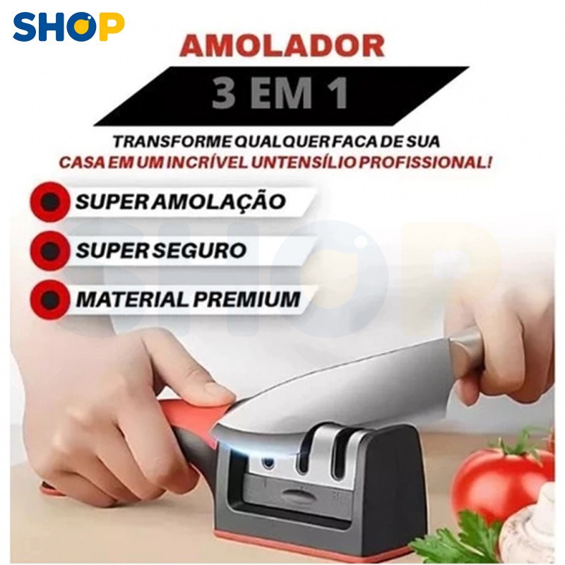 Amolador Afiador De Facas Em Aço Inox Base Emborrachada Profissional Com 3 Afiadores Cores-Q9