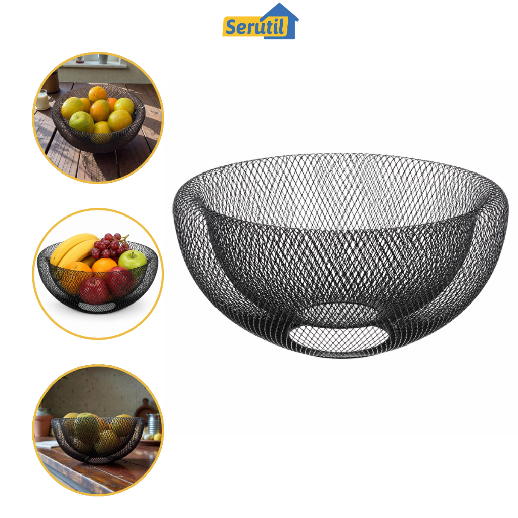Fruteira De Mesa Cesto De Frutas Aramada 30cm Preta Porta Frutas Organizadora Cozinha Decorativa