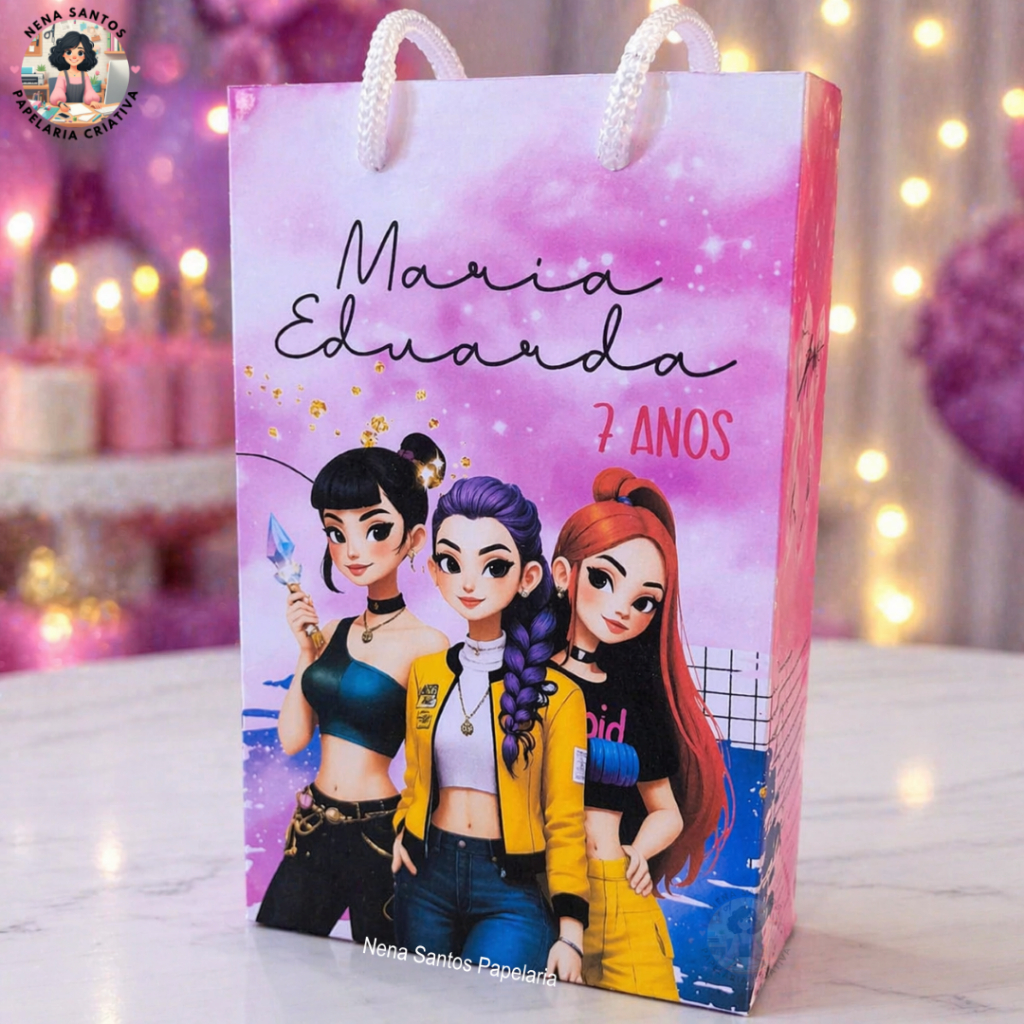 Sacolinha GUERREIRAS DO K-POP Personalizada (PEGUE E MONTE) Lembrancinha Huntrix para Festa Infantil