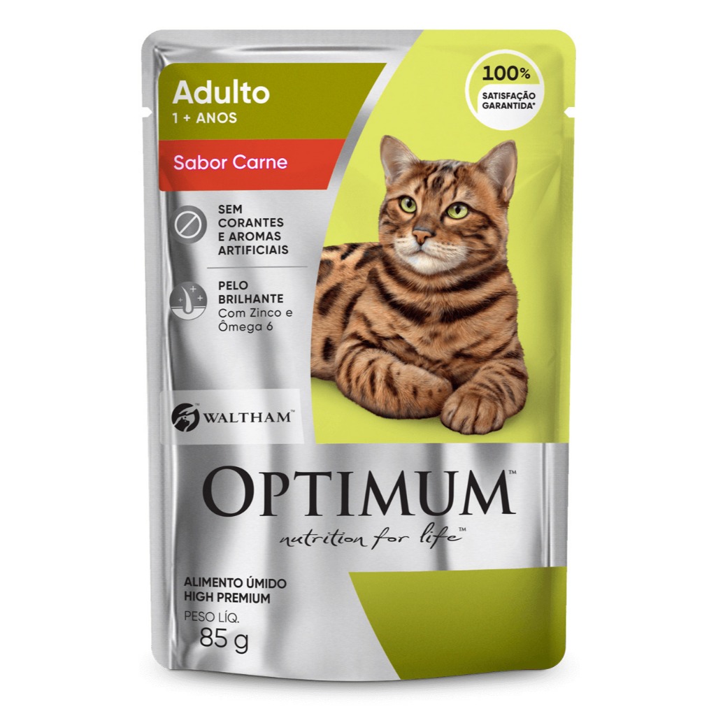 Sachês Optimum para gatos adultos sabor Carne e Frango