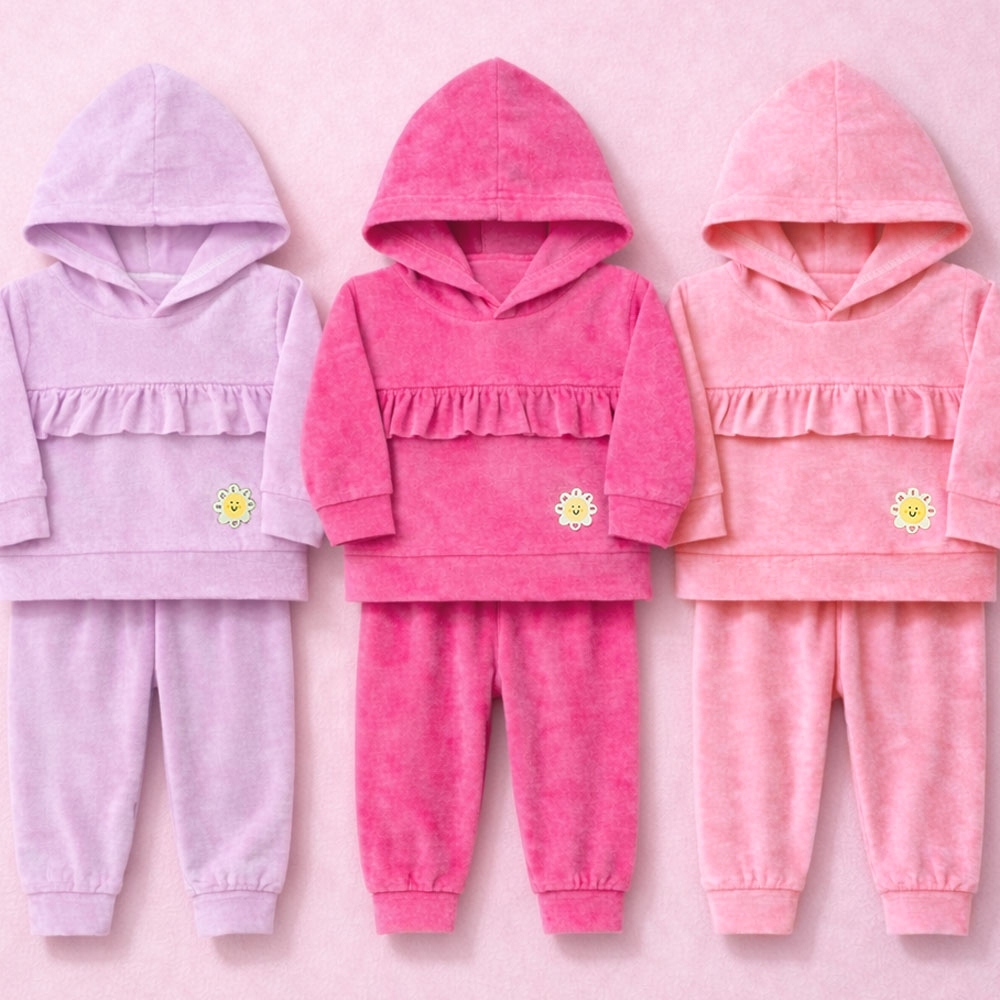 CONJUNTO DE INVERNO CALÇA E BLUSA DE FRIO COM CAPUZ PLUSH BEBE MENINA 0 A 12 MESES
