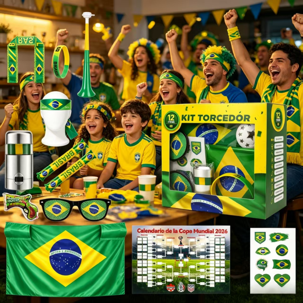 Fan Combo Flag Cup 2026 Trumpet Sticker Facial Painting Brazilian Flag Sticker Vuvuzela 5 peças/10 peças