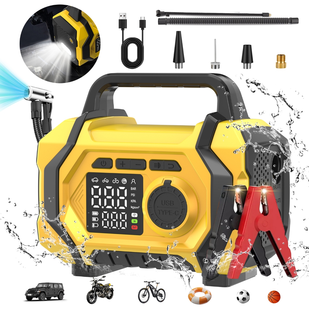 Auxiliar De Partida 9000A Compressor Ar 150PSI Power Bank 29800mAh Carregador Bateria Portátil Lanterna LED