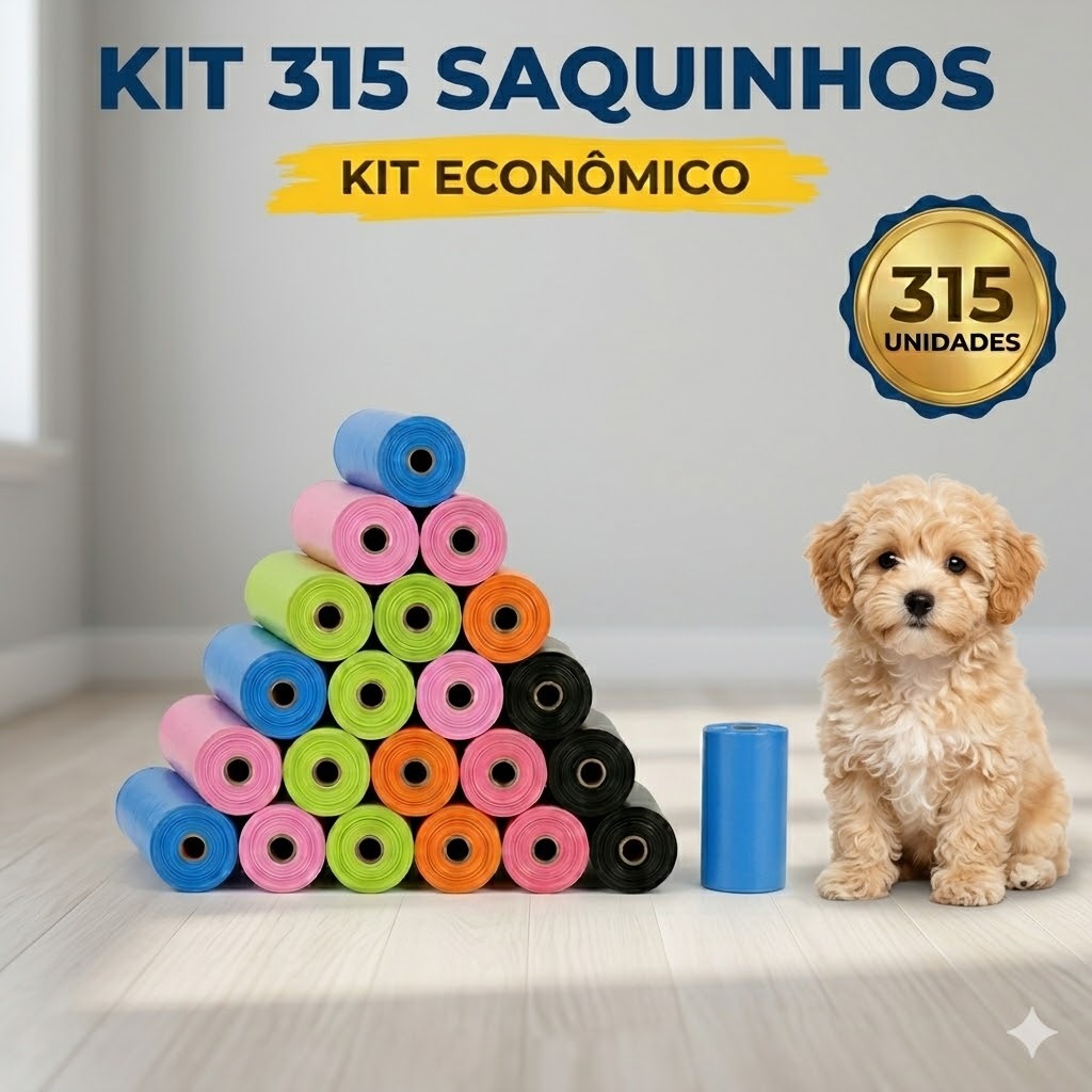 Kit 315 Saquinhos Cata Coco Refil Biodegradável Sacolas Higiênicas para Pet Cachorro e Gato