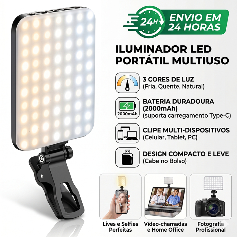 Mini Iluminador LED RGB Luz de Preenchimento Portátil Para Celular Câmera Vlog