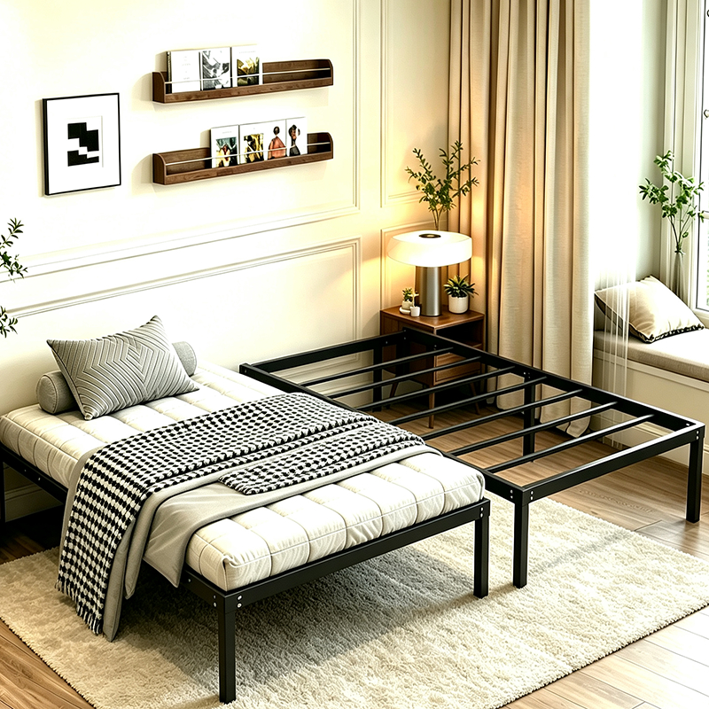 Cama de Solteiro Estrado de Metal Dobrável, Fácil de Montagem, Ripas de Aço Antiderrapante O17