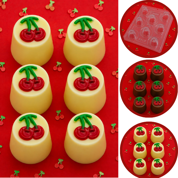 1~5 Forma BWB Com Silicone (3 partes) Para Chocolate Cód. 9715 - Bombom Cereja Relevo 20g. (CHOCO)