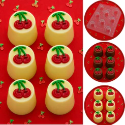 1~5 Forma BWB Com Silicone (3 partes) Para Chocolate Cód. 9715 - Bombom Cereja Relevo 20g. (CHOCO)