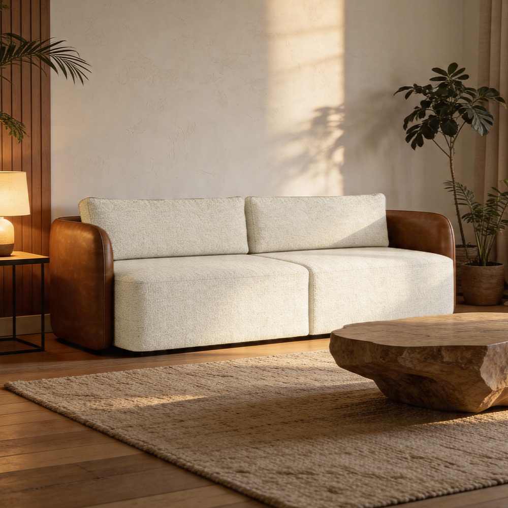 Sofá 3 Lugares Sala Living Orgânico 240cm Oregon K01 Couríssimo Whisky Linho Champanhe - Lyam Decor · foto 2