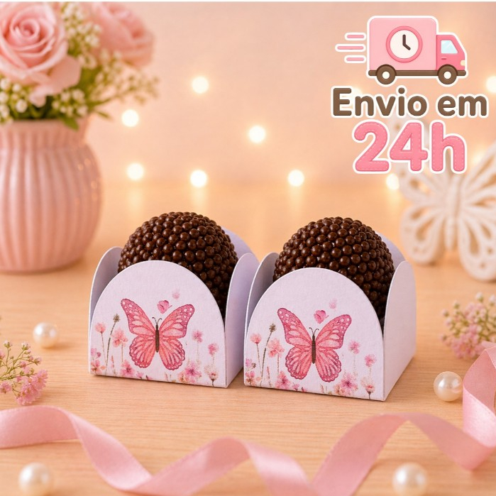 Forminha de Doces Personalizada no tema Borboleta Rosa  Lembrancinha de Aniversário - Decoração